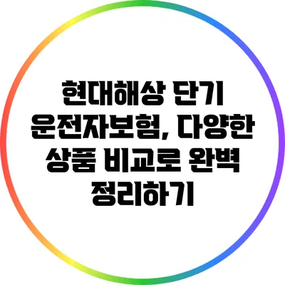 현대해상 단기 운전자보험, 다양한 상품 비교로 완벽 정리하기